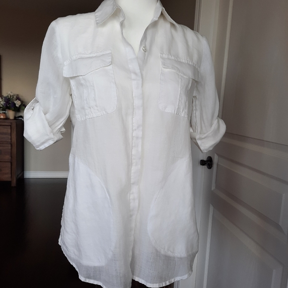 Hudson Room White Button Down Shirt 4 Pockets Adjustable Sleeves Size Small - Picture 5 of 5